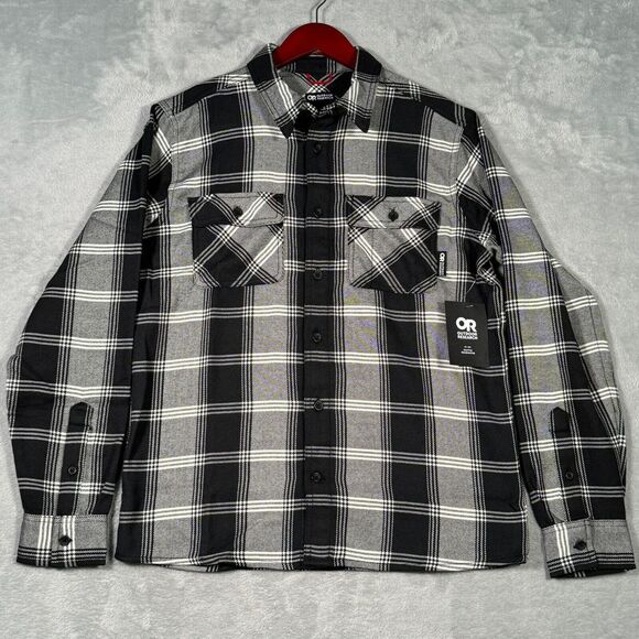Outdoor‎ Research Shirt Mens Small Black Plaid Feedback Flannel Twill - Picture 1 of 9
